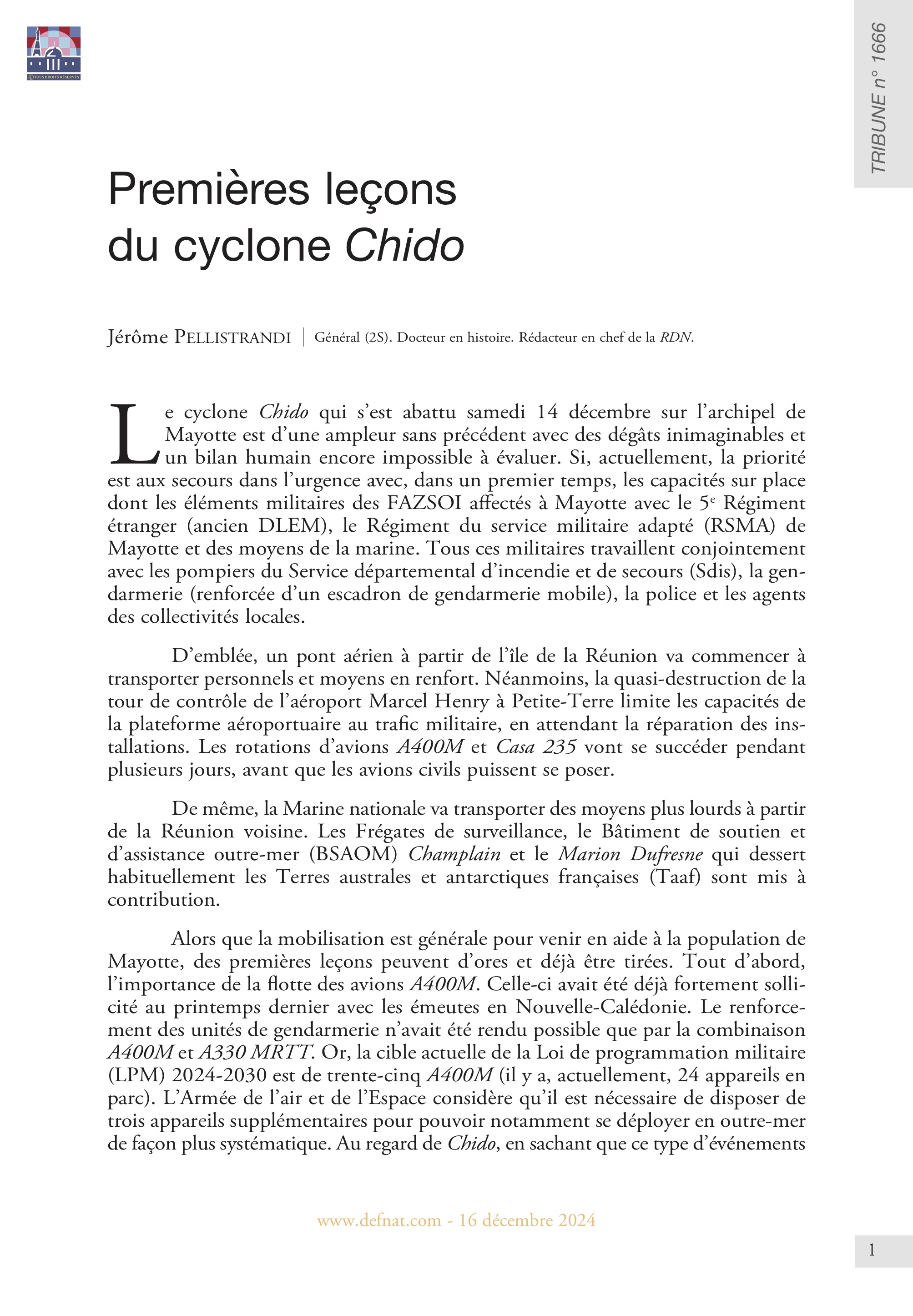 Éditorial – Premières leçons du cyclone Chido (T 1666)
